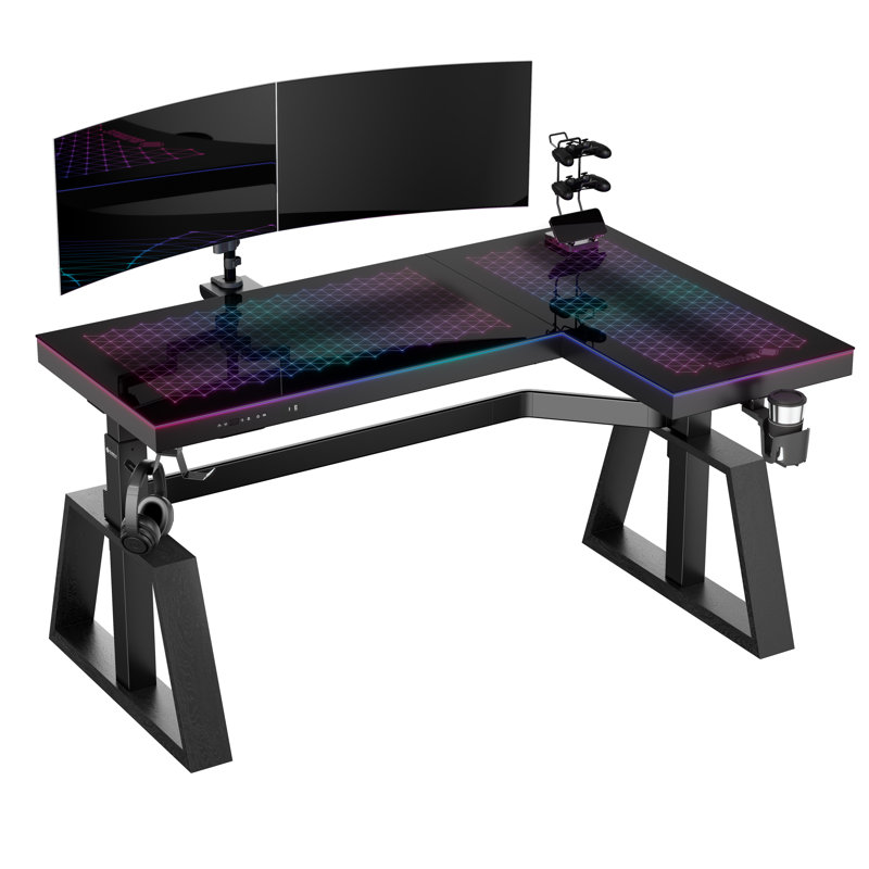 Wade Logan® Chaniqua Music Synced RGB LED Glass Gaming Desk